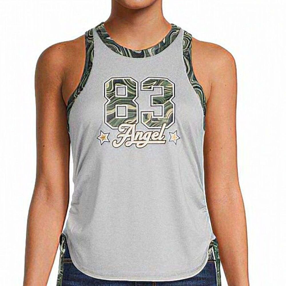Nobo graphic tank‎ top heather gray camo lining side drawcords small large